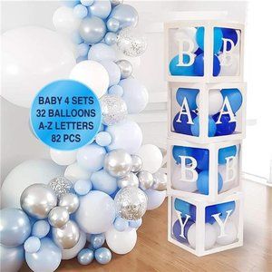 82PCS Baby Shower Decorations For Boy Kit - Jumbo Transparent Baby Block Balloon